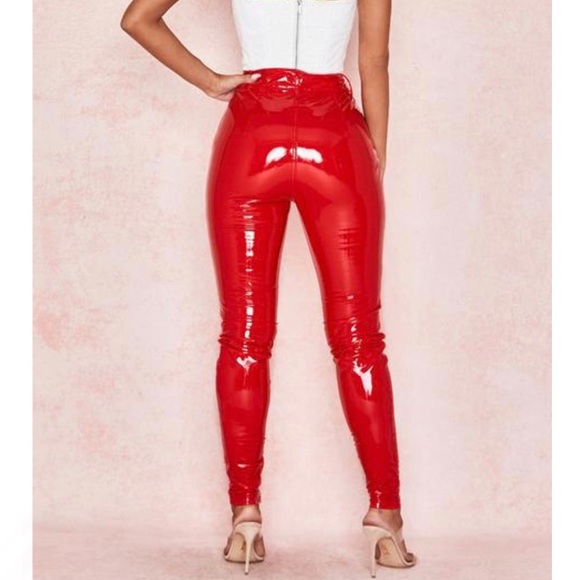 HOUSE OF CB 'Haridan' Red Patent Stretch Vinyl Trousers Pants - Picture 7 of 12